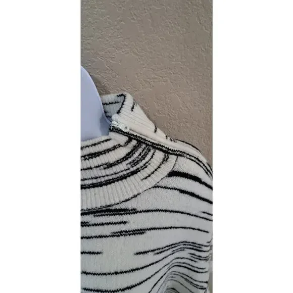 T by TALBOTS Sweater Space Dye Mock Neck Zip White/Black Sz M Wool Blend - Picture 7 of 9